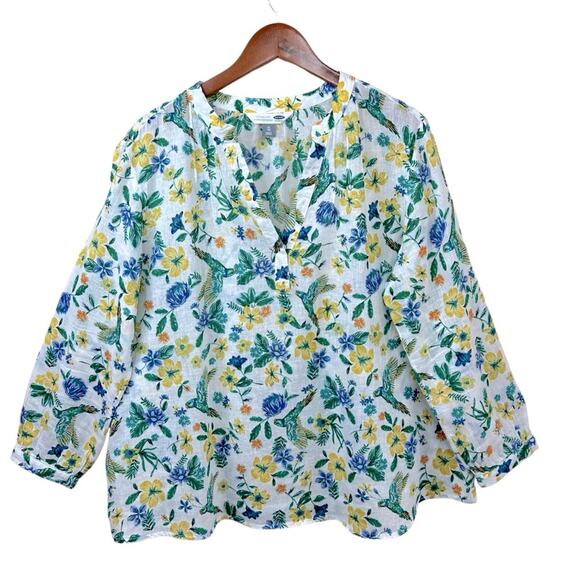 OLD NAVY Women’s Size XL Printed Linen-Blend Blouse Floral Multi - Picture 2 of 14